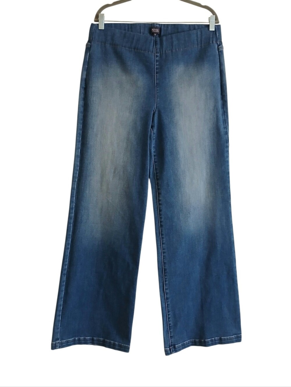 NWOT NYDJ Wide Leg Pull On Jeans Women's 12 High Rise Medium Wash Stretch Comfy